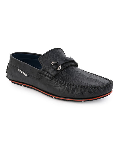 Alberto Torresi Black Round Toe Loafers With Metal Accent