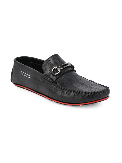 Alberto Torresi Black Round Toe Loafers With Metal Accent