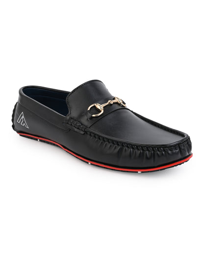 Alberto Torresi Black Round Toe Loafers With Metal Accent