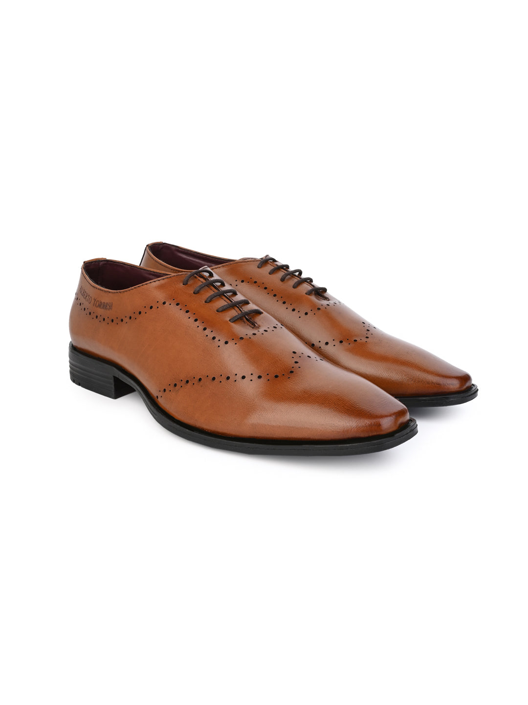 Alberto Torresi Tan Laser Cut Laceup Formal Shoes