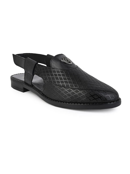 Alberto Torresi Genuine Leather Textured Peshawari Sandal With Padded Insole