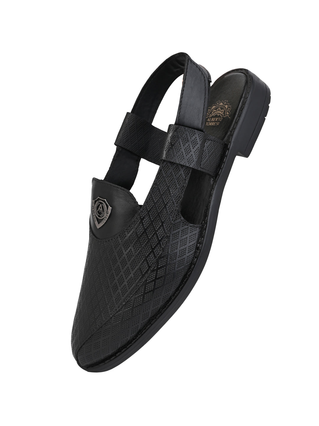 Alberto Torresi Genuine Leather Textured Peshawari Sandal With Padded Insole