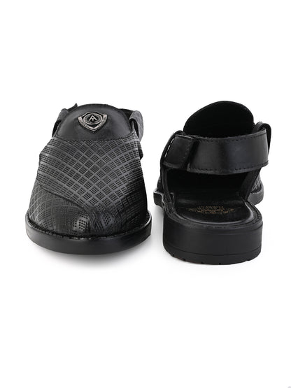 Alberto Torresi Genuine Leather Textured Peshawari Sandal With Padded Insole