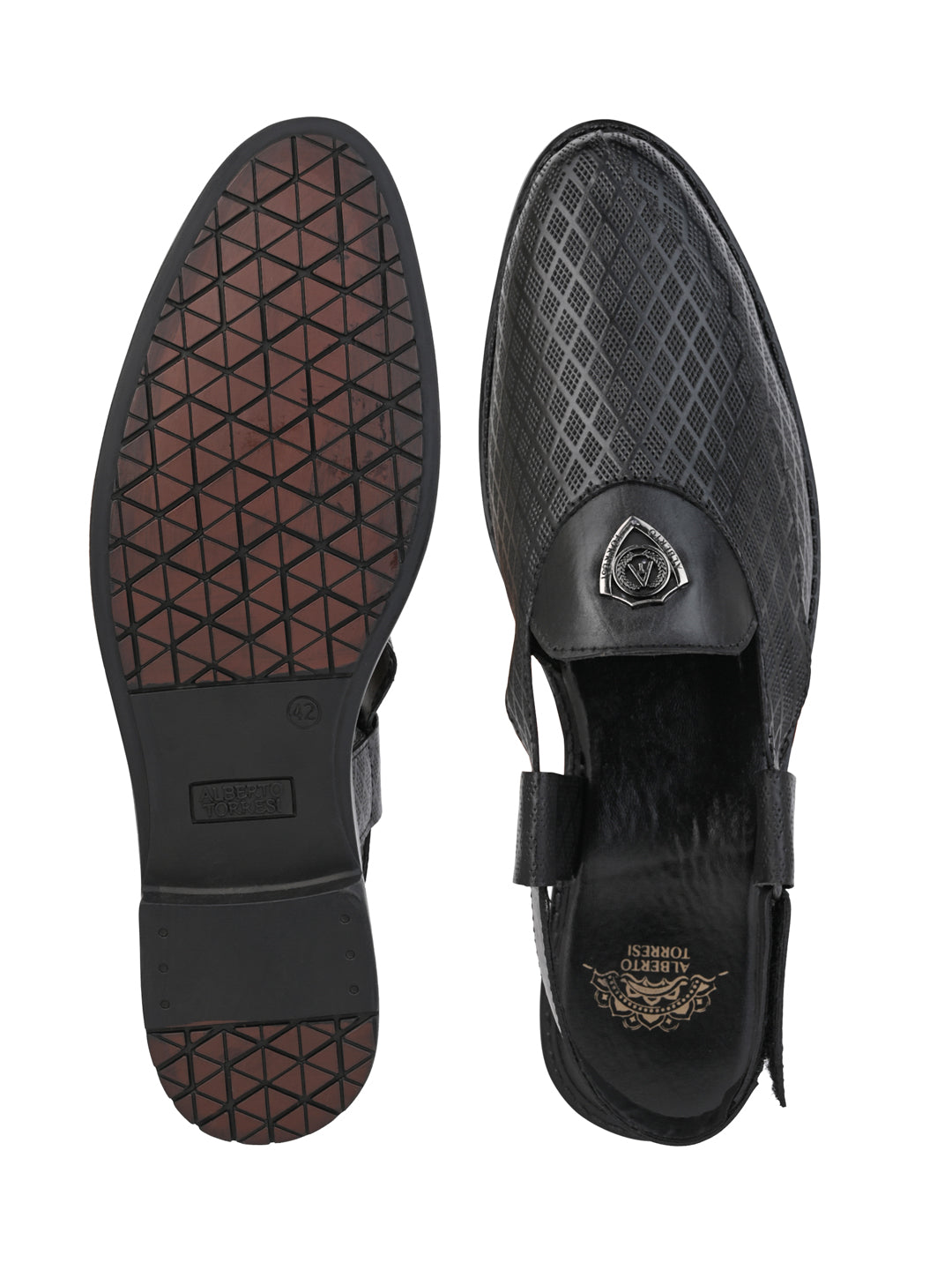 Alberto Torresi Genuine Leather Textured Peshawari Sandal With Padded Insole