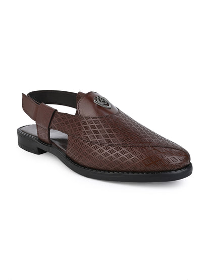 Alberto Torresi Genuine Leather Textured Peshawari Sandal With Padded Insole