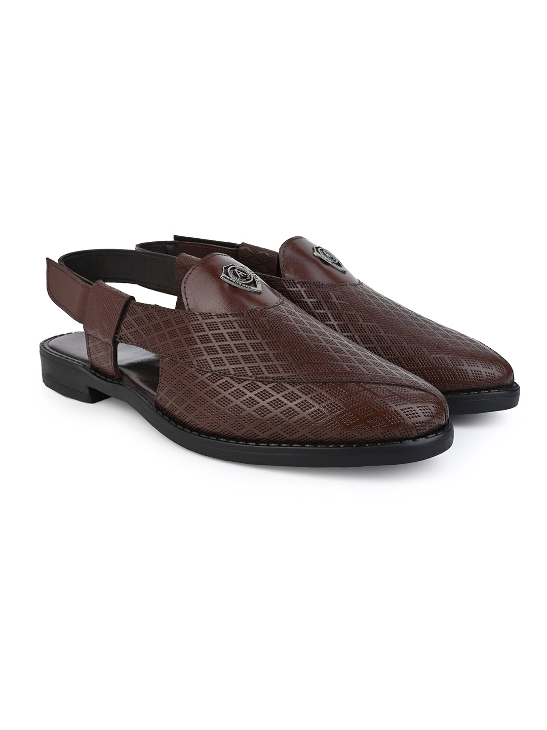 Alberto Torresi Genuine Leather Textured Peshawari Sandal With Padded Insole