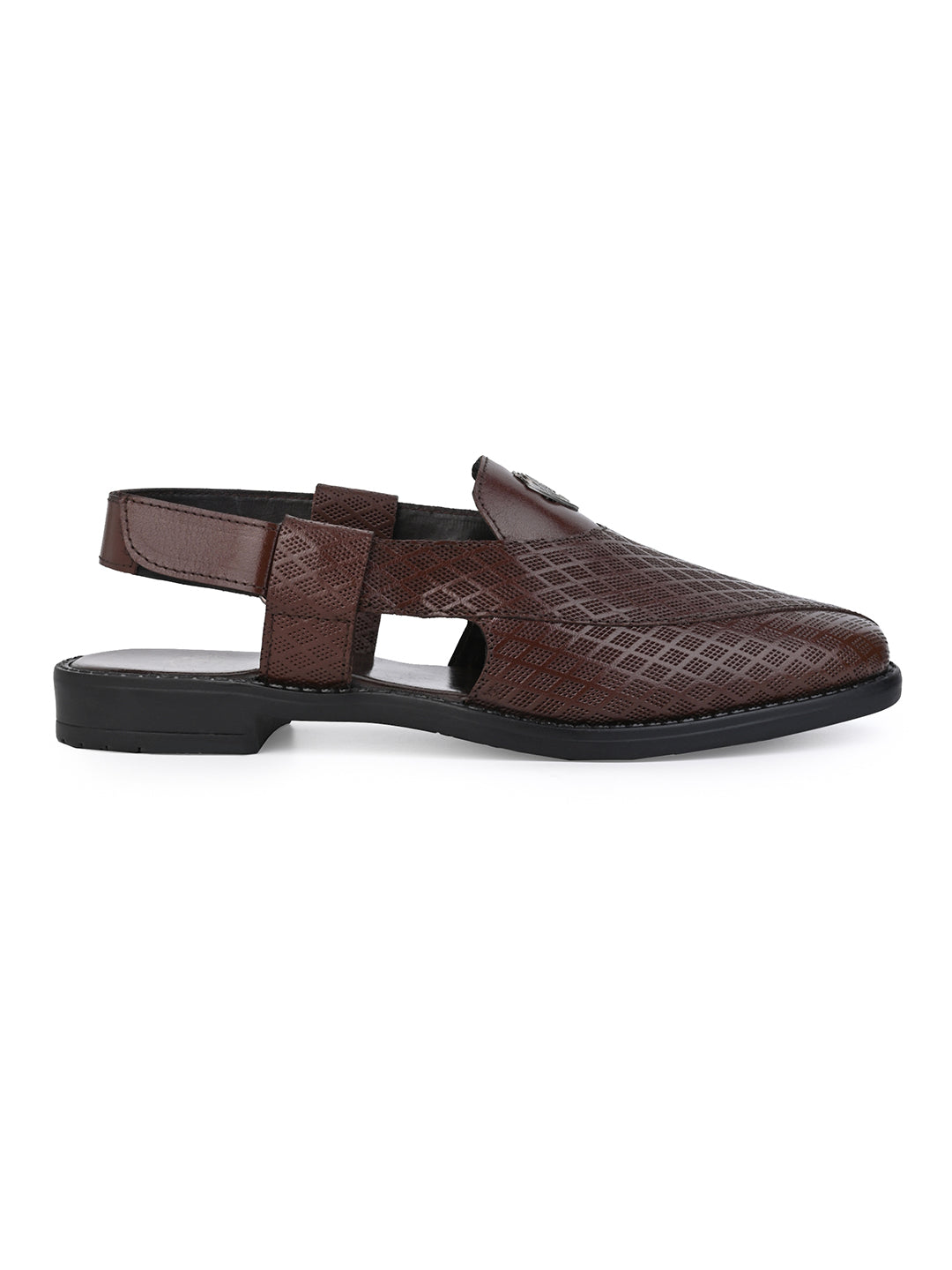 Alberto Torresi Genuine Leather Textured Peshawari Sandal With Padded Insole