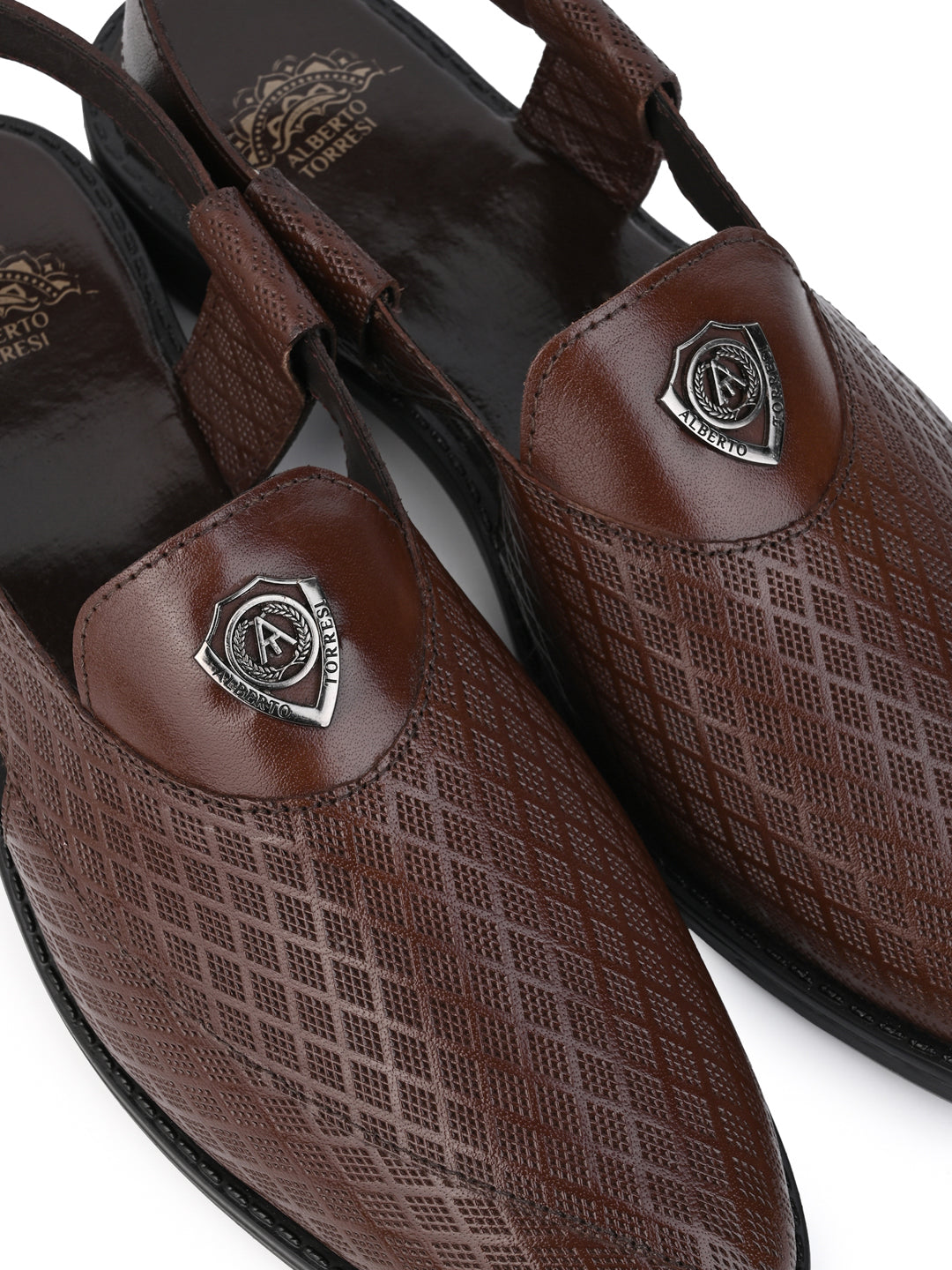 Alberto Torresi Genuine Leather Textured Peshawari Sandal With Padded Insole