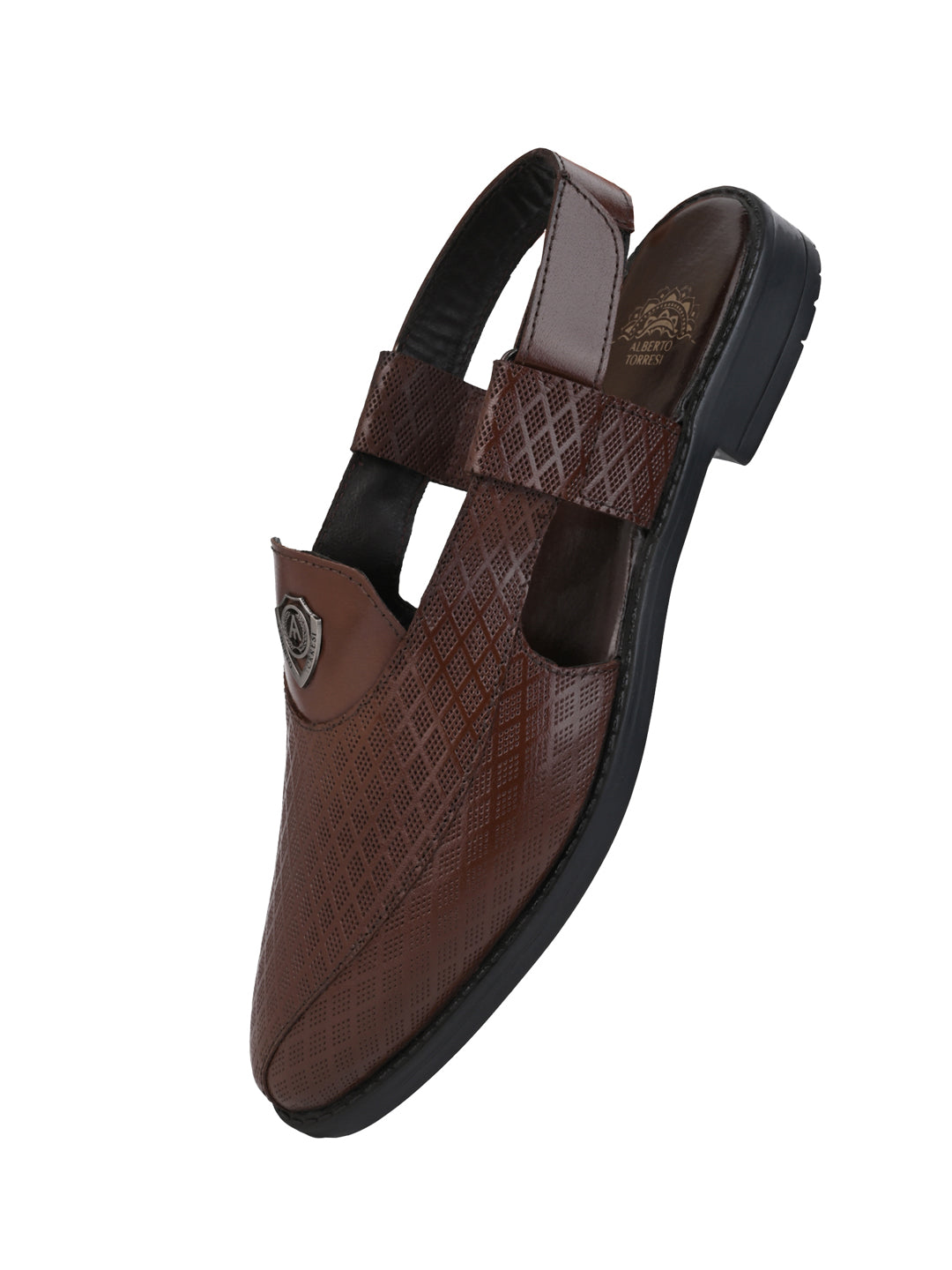 Alberto Torresi Genuine Leather Textured Peshawari Sandal With Padded Insole