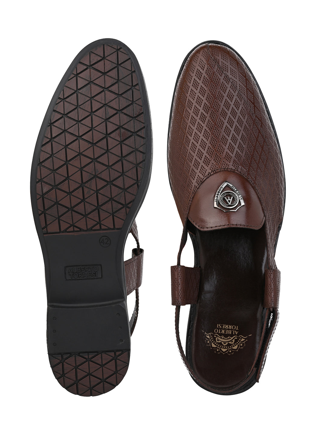 Alberto Torresi Genuine Leather Textured Peshawari Sandal With Padded Insole